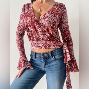 Boho Surplice Tie Side Crop Top